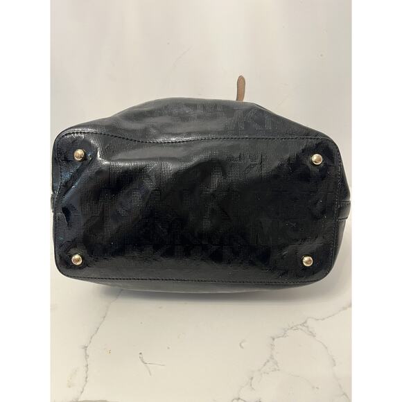 Michael Kors Black Patent Tote Shoulder Bag Logos, Tan Straps Casual Preppy - Picture 8 of 9